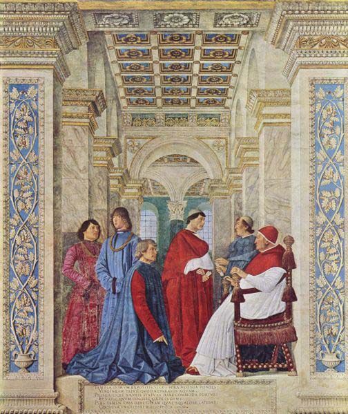 Melozzo da Forli Pope Sixtus IV appoints Bartolomeo Platina prefect of the Vatican Library